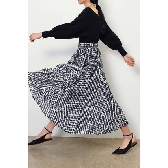 ba&sh Bessie Skirt Medium Black White Pleated Midi Polka Dot Elastic Waist NWOT - Picture 10 of 10